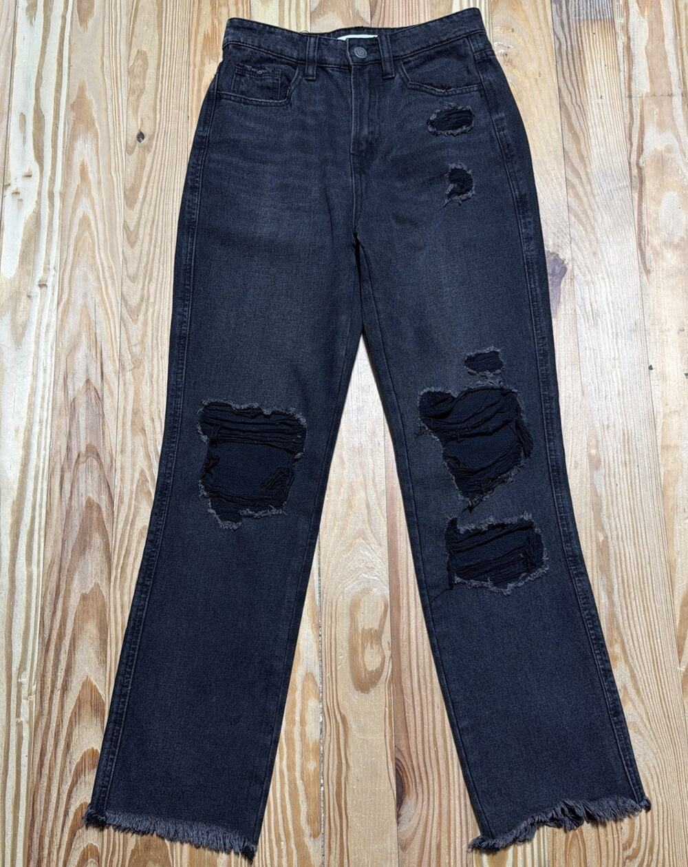 Flying Monkey Black Label Hgh Rise Straight Jeans Womens Size 25 Distressed